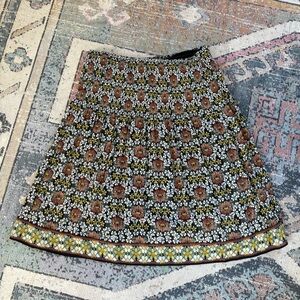 Max Studio Black and Brown Floral A-Line Lined Skirt